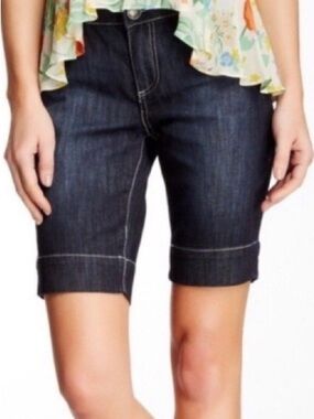 Kut from the Kloth | Dark Blue Denim Bermuda Shorts with Contrast Stitching